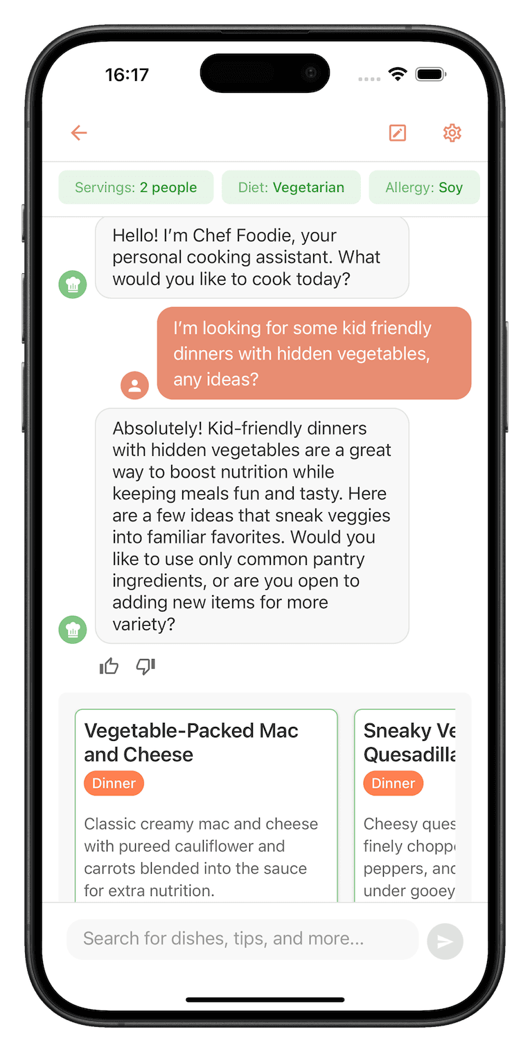 Chef Foodie AI cooking assistant chat on iPhone